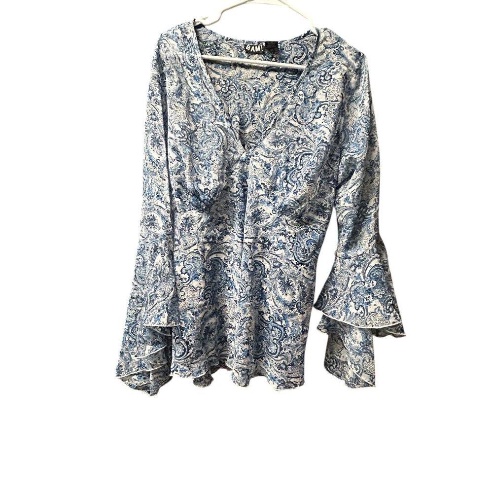 White & Blue Paisley Top Bell Sleeve 3X Whimsical Fairycore